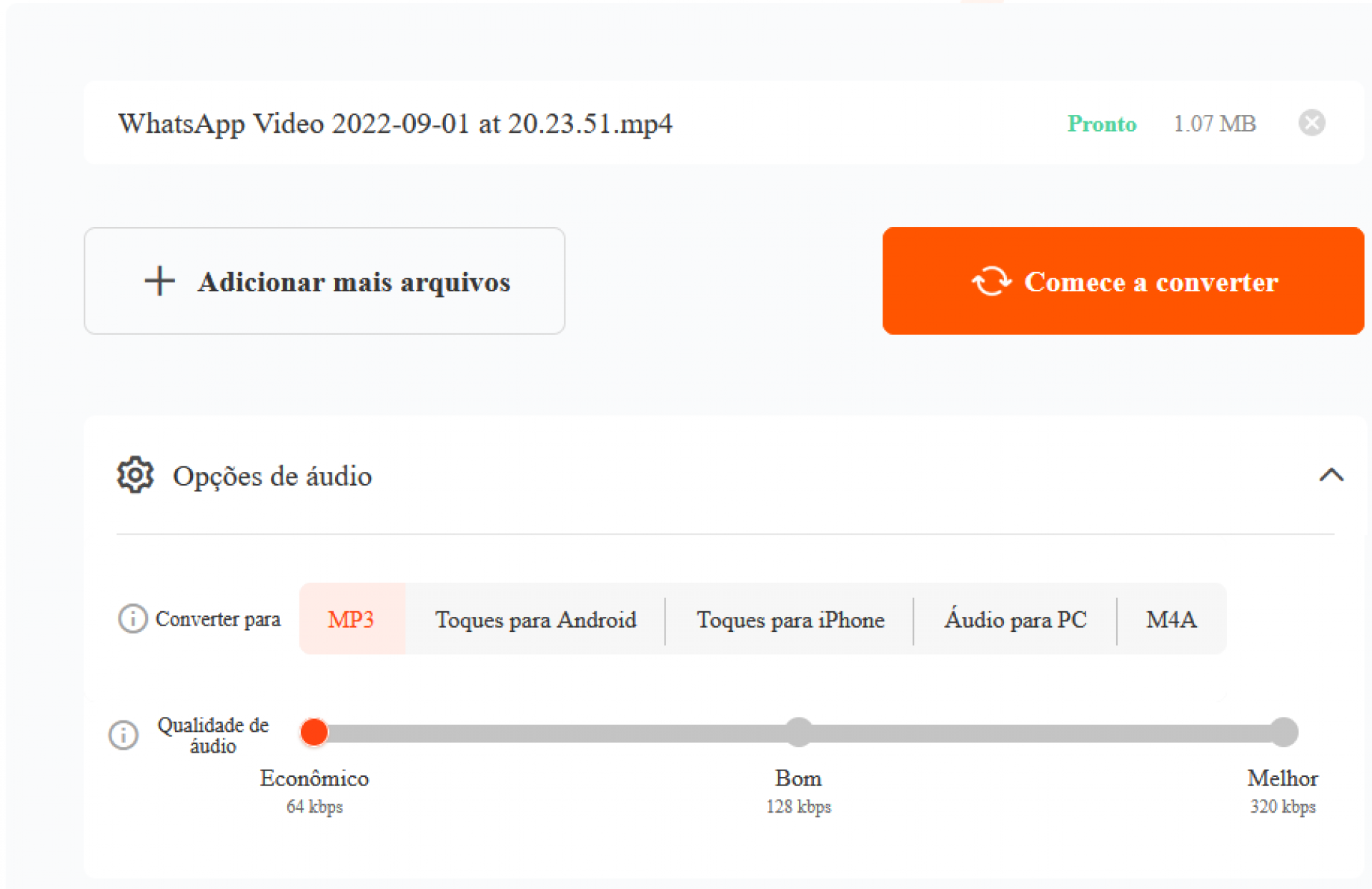 Passo 2: Escolha o Formato e a Qualidade do Arquivo