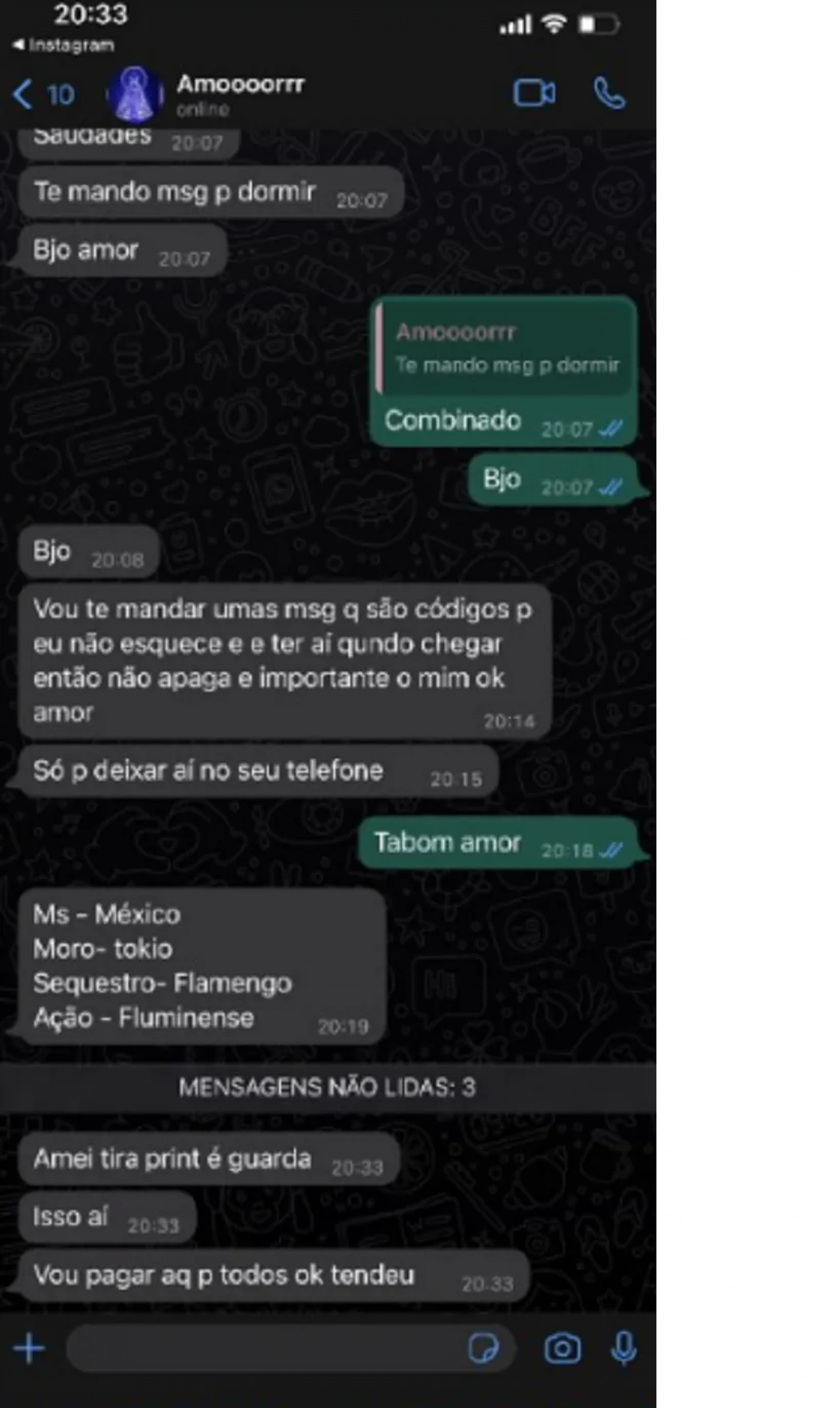 Print da conversa de Janeferson e Aline 