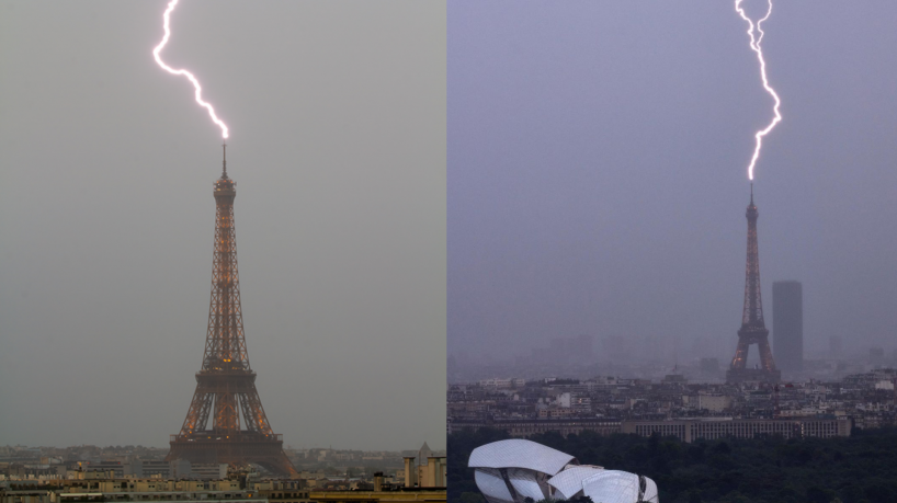Fotos tiradas dos momentos em que raios atingem a Torre Eiffel