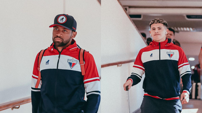 Tinga e Machuca entre os jogadores que desembarcaram no Paraguai para Libertad x Fortaleza. 