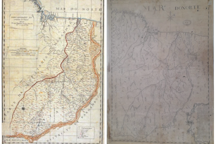 Comparação entre o Mapa do Piauí de 1761, feito por Henrique Gallucio e Mapa do Piauí de 1809, feito por Jozé Pedro Cezar de Menezes