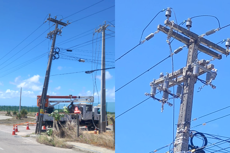 Cerca de 2 km de cabos de energia foram furtados de postes no Eusébio, conforme a Enel
