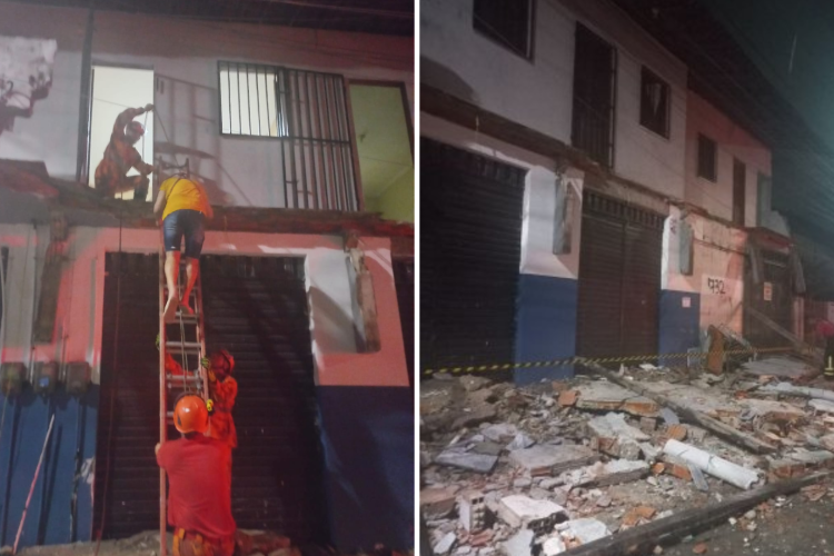 Moradores ficam presos dentro de prédio após fachada desabar, em Fortaleza



