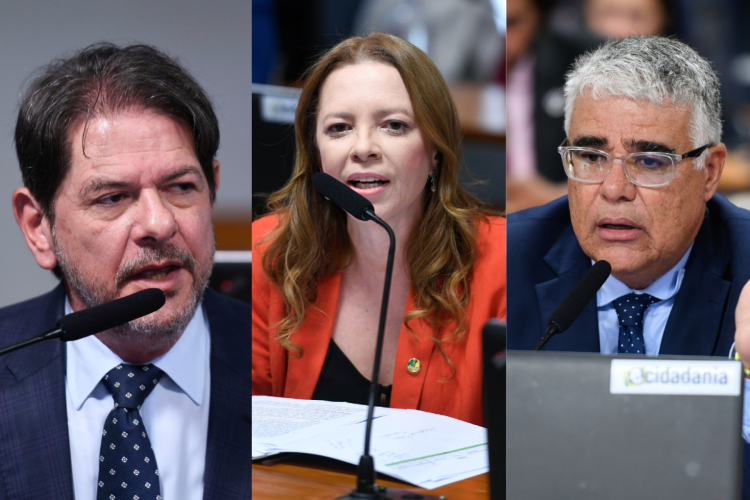 Senadores Cid Gomes (PSB), Janaína Farias (PT) e Eduardo Girão (Novo)