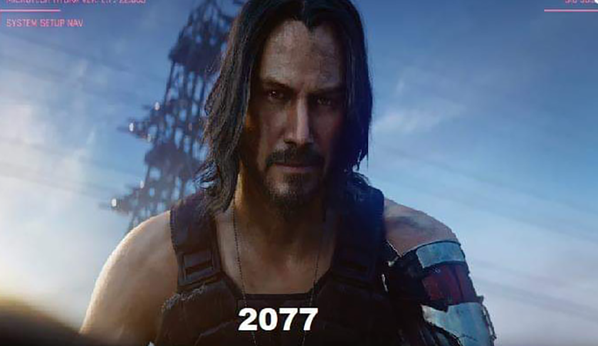  E vejam a projeção para o ano de 2077: Keanu vivinho da silva, e com a mesma cara! Será? 