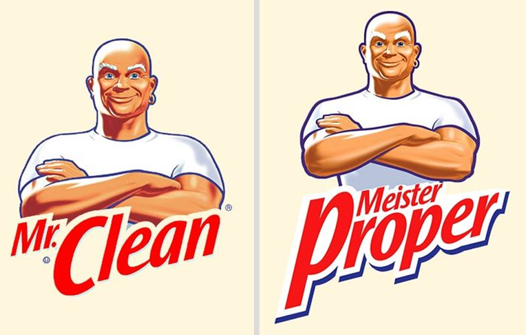 O produto de limpeza Mr. Clean ainda não chegou ao Brasil. Ele tem esse nome nos EUA e Canadá; é Meister Popper (Alemanha), Mastro Lindo (Itália), Maestro Limpio (América Latina), Monsieur Propre (França) e Flash (Irlanda). 
