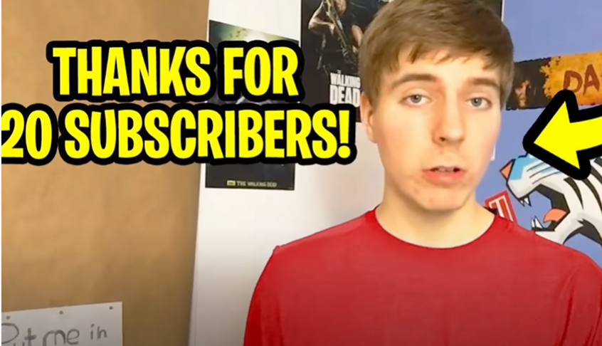 O sucesso demorou para Mr Beast. Mas, quando chegou, foi arrasador. Ele começou a postar vídeos no YouTube em 2012, aos 13 anos. Ele quase não era visto e chegou a postar um vídeo agradecendo pelos míseros 20 inscritos no canal. 
