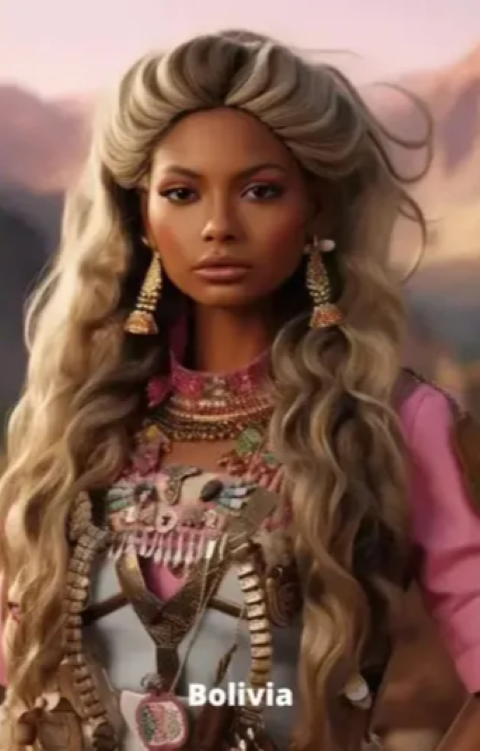 A Barbie boliviana tem cabelos loiros e usa vestimentas e brincos clássicos da cultura do  país.