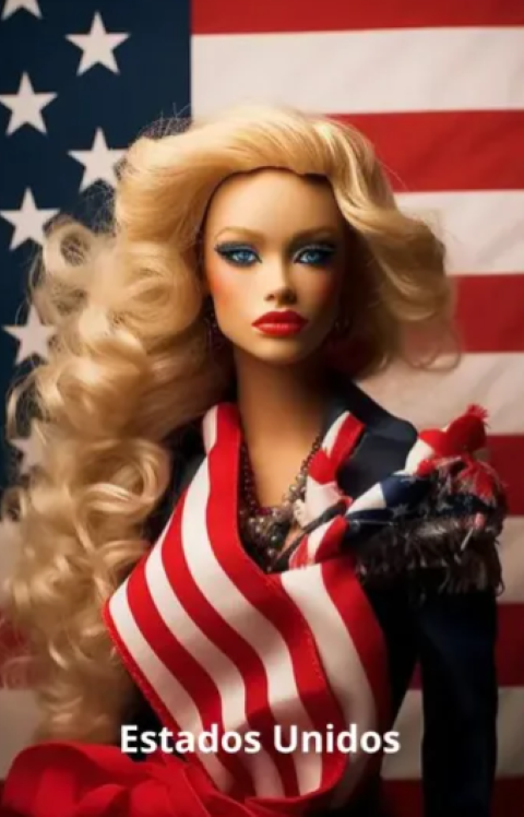 Quando você envia um comando para alguma IA, o resultado é um arquivo. Em texto, no caso do ChatGPT, e em imagem, no caso do Midjourney. Aí está a Barbie americana, envolta na bandeira, e com cabelão de 'pantera' do cinema. 