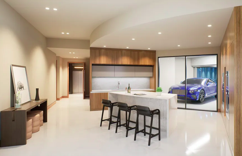 Isso porque cada apartamento do prédio vai ter um elevador especial para carros, o que significa que os moradores vão entrar em casa sem nem precisar sair do automóvel.