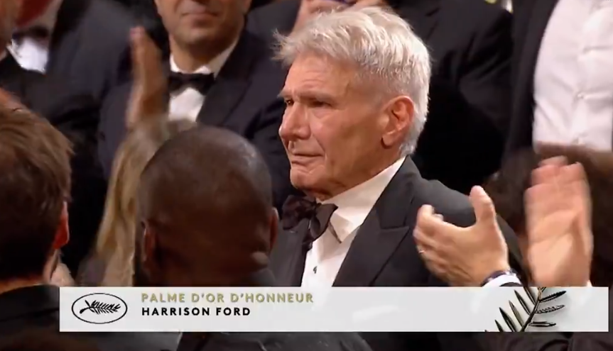 No dia 18/5/2023, Harrison Ford se emocionou ao ser homenageado em Cannes. Ele chorou diante dos aplausos da plateia. 