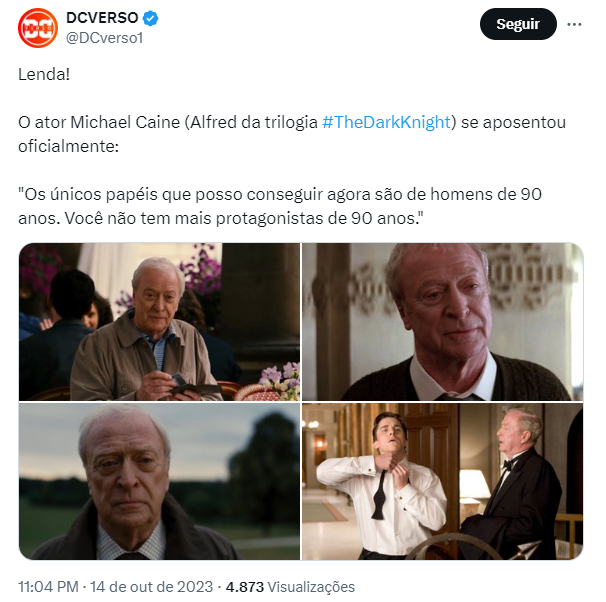A referência a Alfred é sempre lembrada pelos fãs. Em outubro de 2023, internautas postaram que a idade estava levando Caine à aposentadoria porque, na casa dos 90 anos, não há mais protagonistas. Será que Caine vai mesmo parar? 
