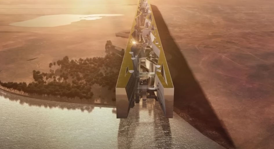 A cidade é longa que se chamaria The Line (A Linha). E estreita, com saída para o Mar Vermelho. 