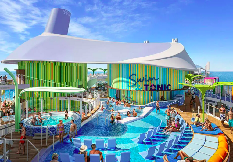 Nos navios de cruzeiros, os passageiros encontram uma infinidade de opções de lazer, como piscinas, restaurantes temáticos, cassinos, teatros, spas e academias.