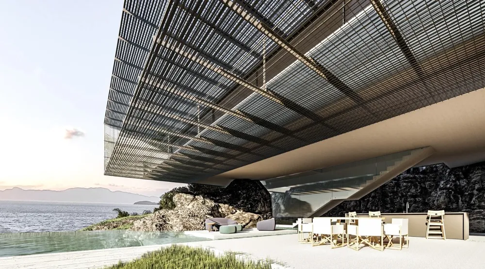 O escritório de arquitetura destaca que a Casa Ponte respeita os elementos naturais do terreno, repleto de pedras, declives e aclives, 