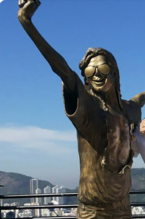 Michael veio ao Brasil em 1974; em 1993; e em 1996, quando gravou o clipe They Don't care About Us, de Spike Le, no Morro Dona Marta, em Botafogo. Uma estátua do cantor foi instalada no local. As pessoas que vão lá fazem fotos como num ponto turístico.   