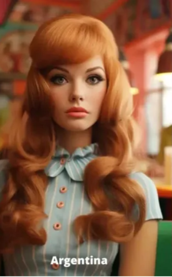 Essa seria a Barbie argentina, com cabelos ruivos e uma roupa que remete à cor azul claro da bandeira do país. 