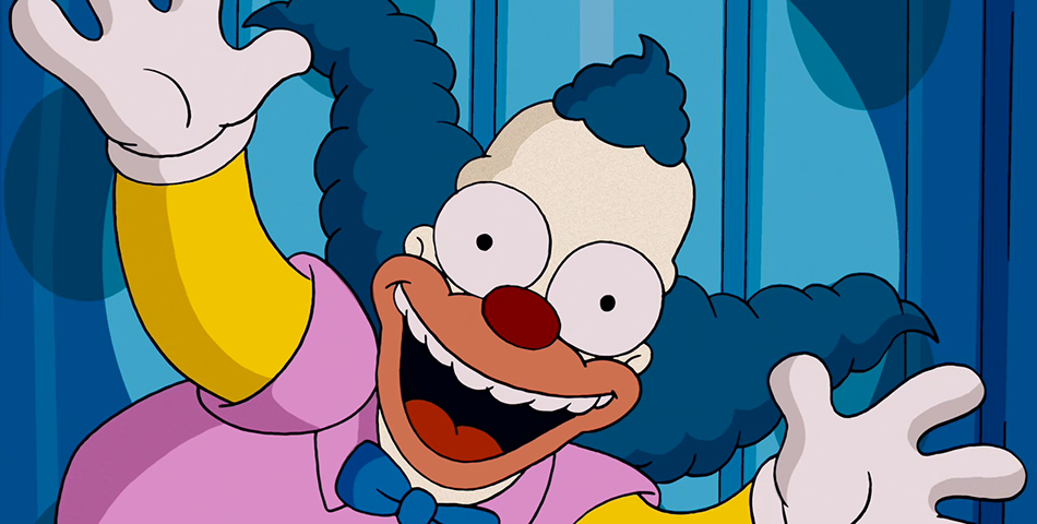 Krusty - Sátira de Bozo nos Simpsons. Tem a fisionomia de Homer. O criador Matt Groening disse que queria que Bart idolatrasse um personagem com a cara do pai. Viciado em álcool, cigarro, jogo e remédios, é um palhaço cansado da atividade. 