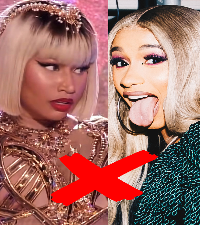 Em 2018, Cardi B e NIcki Minaj se desentenderam numa festa. Testemunhas disseram que Cardi B chamou Nicki de covarde, dando início à briga. A turma do deixa-disso chegou e Cardi ainda jogou um sapato em direção à rival. 