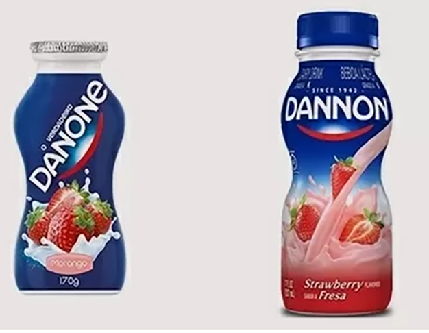 A marca Danone, impressa em iogurte, requeijão e água mineral, se chama Dannon nos EUA, para facilitar a pronúncia.  A empresa multinacional, fundada em 1919 na Espanha, tem sede em Paris. 
