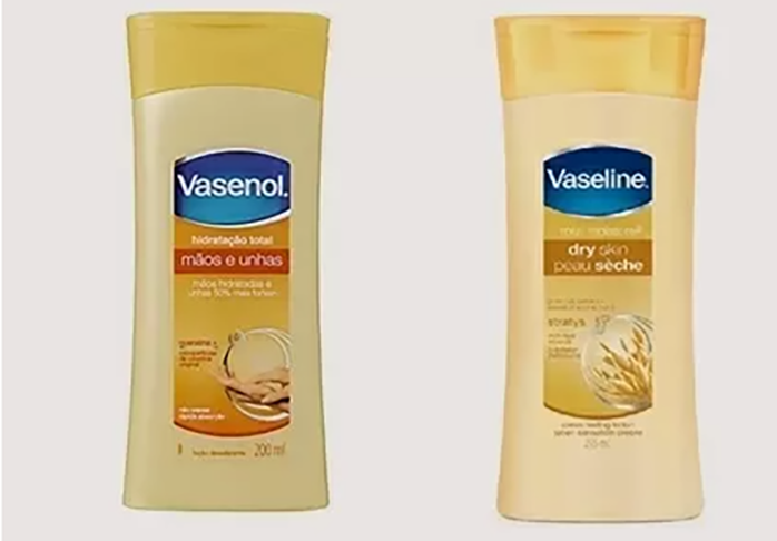 Também da Unilever, o hidratante Vasenol tem esse nome nos países da América do Sul, mas se chama Vaseline nos outros lugares do mundo onde é comercializado: EUA , Austrália, Japão e países da Europa.