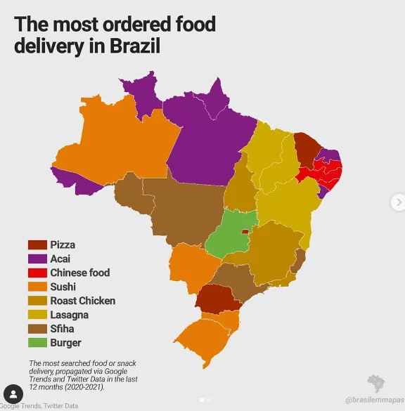 O portal de instagram brasilemmapas fez recentemente um curioso mapa sobre pedidos de alimentos muito comuns no Brasil. No levantamento, dá pra perceber a diferença de costumes dos moradores de cada região.