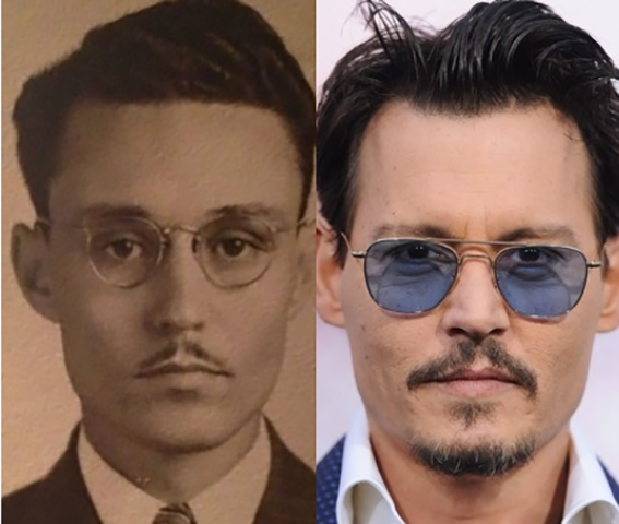Mais um bisneto que reparou a semelhança do bisavô com um ator famoso, dessa vez Johhny Depp, o eterno Jack Sparrow de Piratas do Caribe.