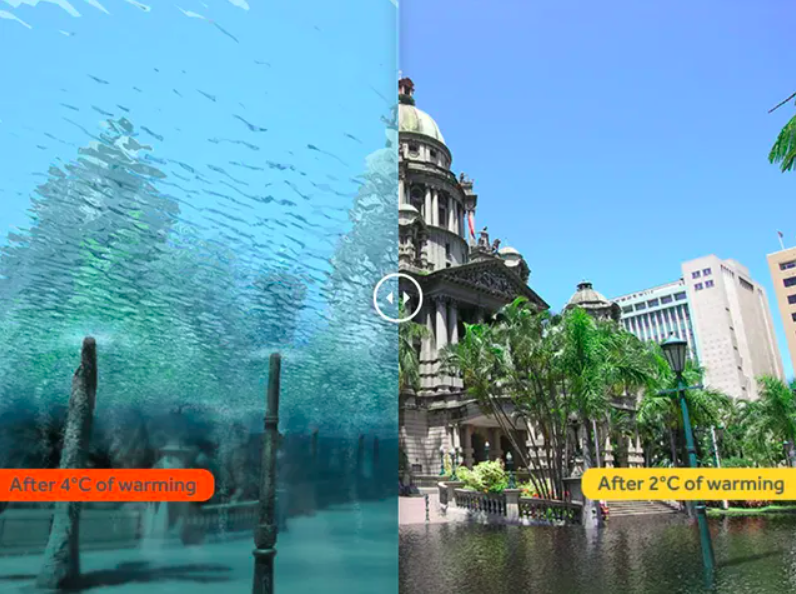 Na China, as cidade de Xangai e Tianjin correm sérios riscos de serem inundadas, como é possível ver nas projeções do Climate Central..