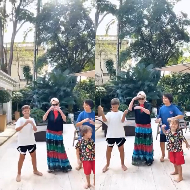 Ana Maria apareceu ao lado do seu neto, Bento, fazendo a coreografia da música e encantou os seguidores.