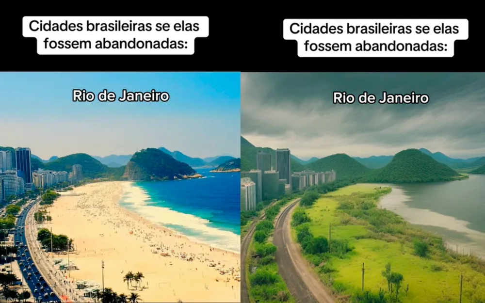 Vídeos produzidos com inteligência artificial mostram  como seriam algumas cidades brasileiras se fossem abandonadas. As inagens ganharam as telas do Tik Tok.  Paisagens passaram a ter contornos sombrios e ligados a cidades-fantasmas.