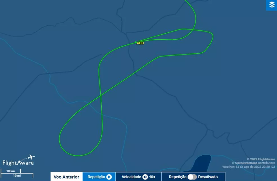 O site Flightaware, que mostra as rotas de voos pelo mundo, indicaram a aproximação e a volta que os pilotos deram para poder retornar ao aeroporto onde já deviam ter descido momentos antes.