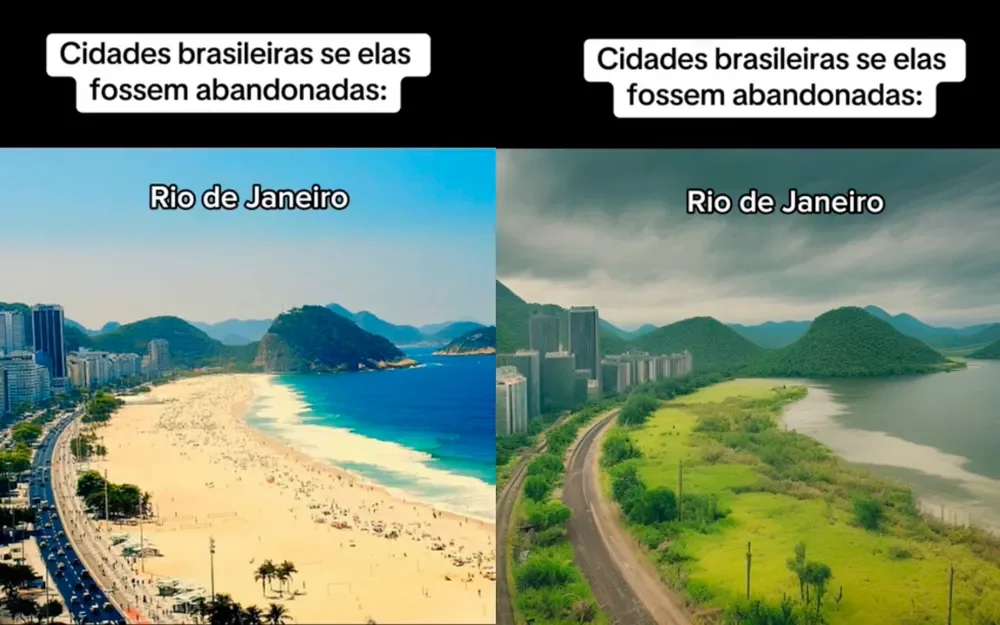 Vídeos produzidos com inteligência artificial mostram  como seriam algumas cidades brasileiras se fossem abandonadas. As inagens ganharam as telas do Tik Tok.  Paisagens passaram a ter contornos sombrios e ligados a cidades-fantasmas.