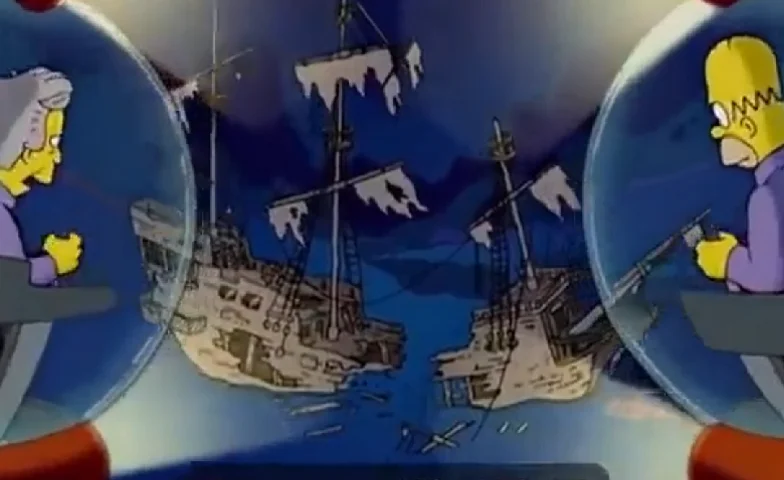 Chegando lá, os dois não só encontram destroços de um navio perdido, como se perdem, e Homer ainda enfrenta problemas com o oxigênio. Relembre outras premonições da série!