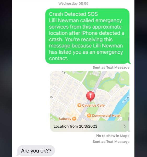“O telefone dizia ‘parece que você sofreu um acidente de carro, vamos alertar os serviços de emergência se você não responder em 20 segundos’ . Mas pude responder e continuar a chamada com os serviços de emergência”, contou a jovem.