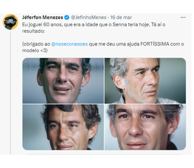 Este é o resultado produzido pelo influenciador Jefferson Menezes usando um software de I.A. no rosto do ídolo em 2023. 