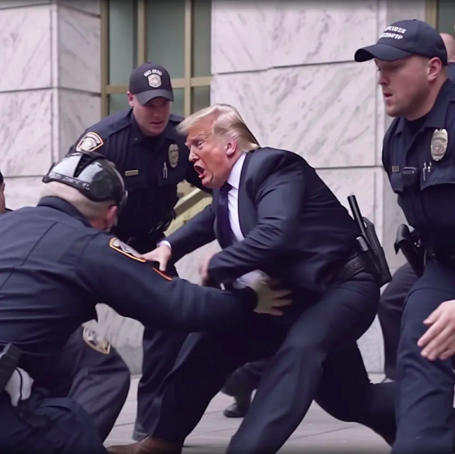 Já os geradores de imagem facilitam a propagação de imagens falsas, como a que viralizou recentemente, mostrando o presidente americano Donald Trump sendo perseguido por policiais.