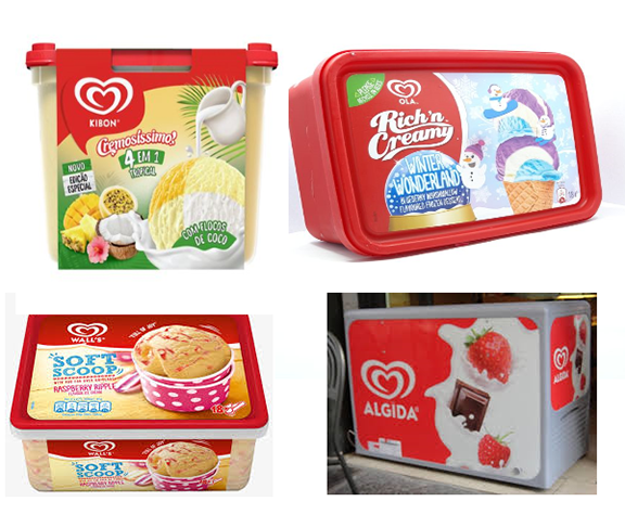 A Kibon, hoje pertencente à Unilever, tem 23 nomes em mais de 40 países. Kibon vigora no Brasil e na Argentina. A marca se chama Algida, Ola ou Frigo em países europeus, Good Humor nos EUA, Wall's no Reino Unido, China e Paquistão, etc. 