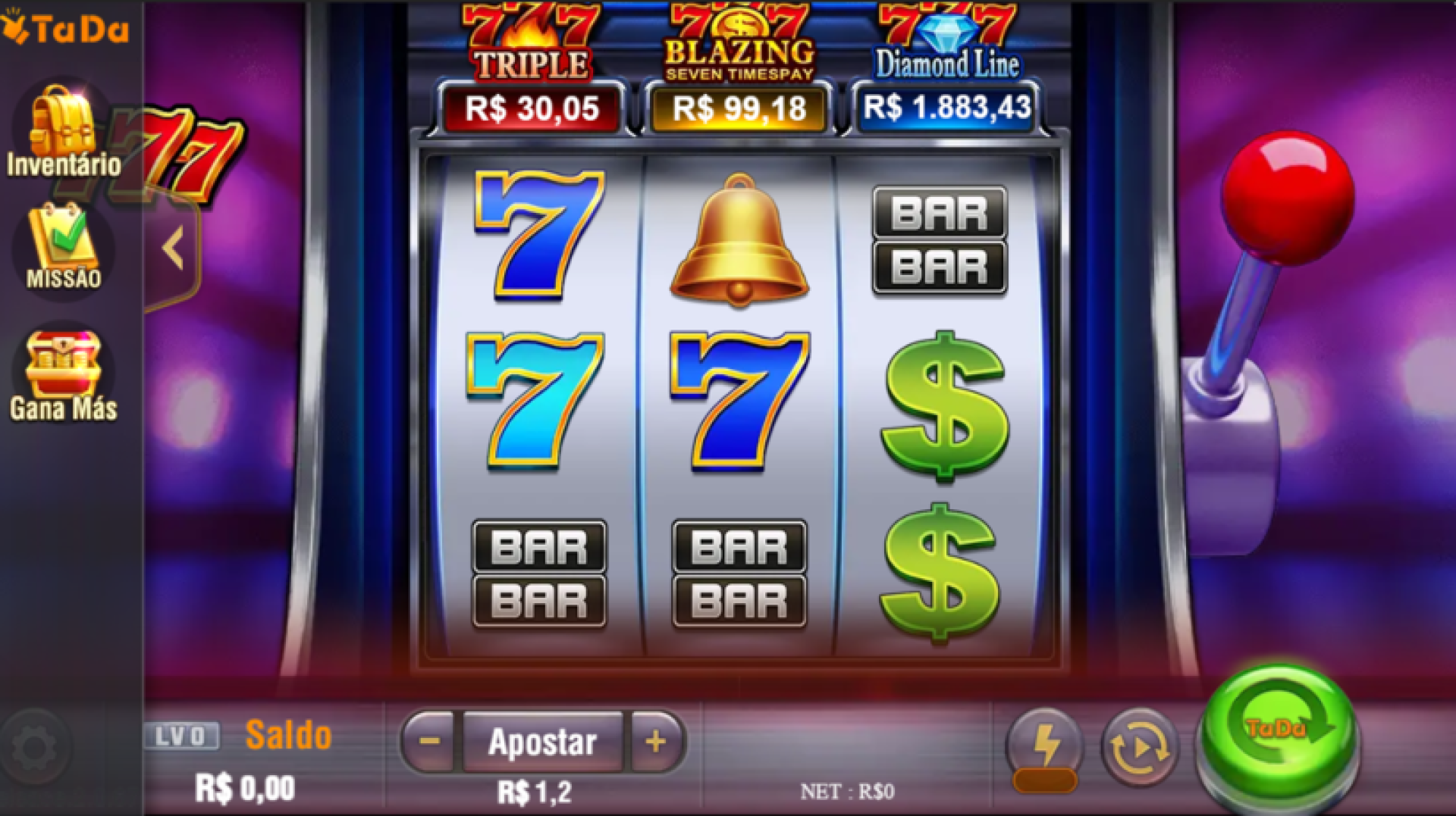 Slot de 10 centavos Seven Seven Seven