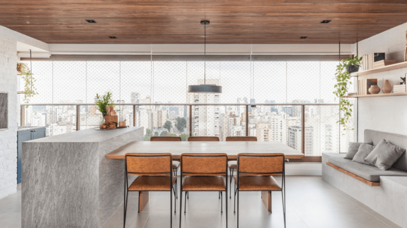 As pedras naturais e sintéticas estão em alta nos projetos de arquitetura e interiores (Projeto: escritório Conectarq | Imagem: Guilherme Pucci) 