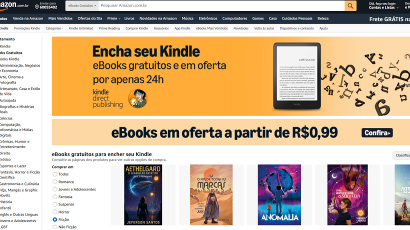 O evento Encha seu Kindle, que oferece livros digitais gratuitos e em oferta por 24 horas na Amazon, ocorre nesta sexta-feira, 22 de agosto de 2025