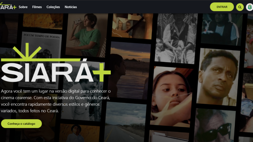 Reprodução da home da plataforma. Além de assistir a filmes e séries cearenses, o usuário pode criar coleções personalizadas, salvar favoritos e compartilhar playlists públicas 