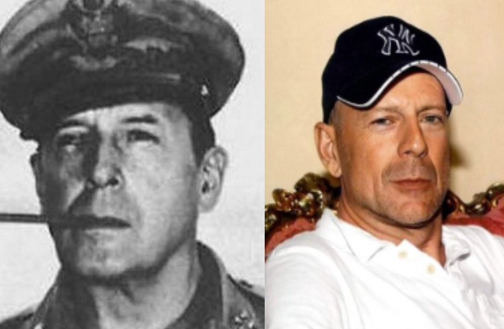 E o ator americano Bruce Willis (Duro de Matar) o general do Exército dos EUA Douglas MacArthur (1880-1964)?