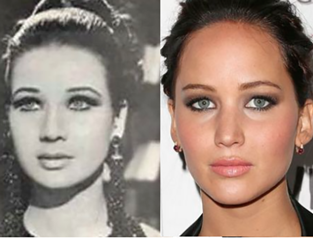 Impressionante a semelhança entre a atriz egípcia Zubaida Tharwat e a americana Jennifer Lawrence, vencedora do Oscar por O Lado Bom da Vida (2012).