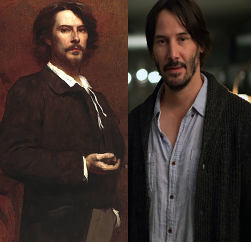 O portal estampa, por exemplo a semelhança de Keanu com o ator francês Paul Mounet (1847-1922).