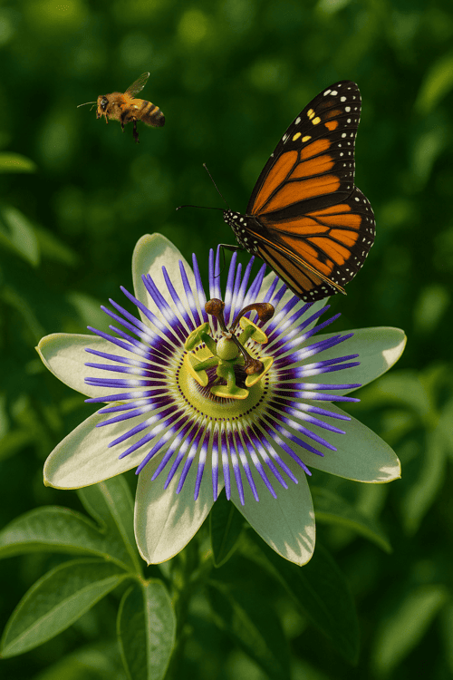 No paisagismo, a passiflora é muito valorizada por suas flores grandes e coloridas. Ela atrai borboletas e abelhas, ajudando na polinização e enriquecendo a biodiversidade local.
