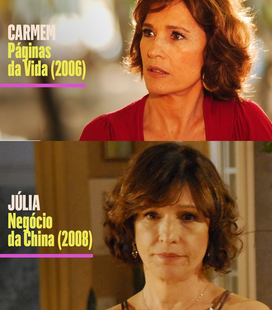 Outros papéis de destaque incluem Helena em “A Próxima Vítima, Lúcia em “Torre de Babel, Sílvia em “Mulheres Apaixonadas, Carmem em “Páginas da Vida, Júlia em Negócio da China e Wanda em “”Insensato Coração. 
