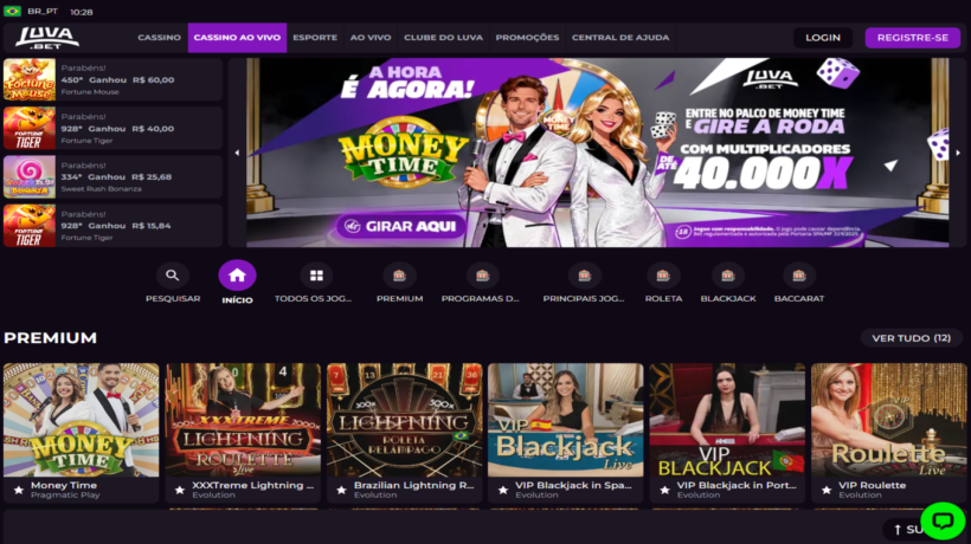 Cassino ao vivo Luva Bet