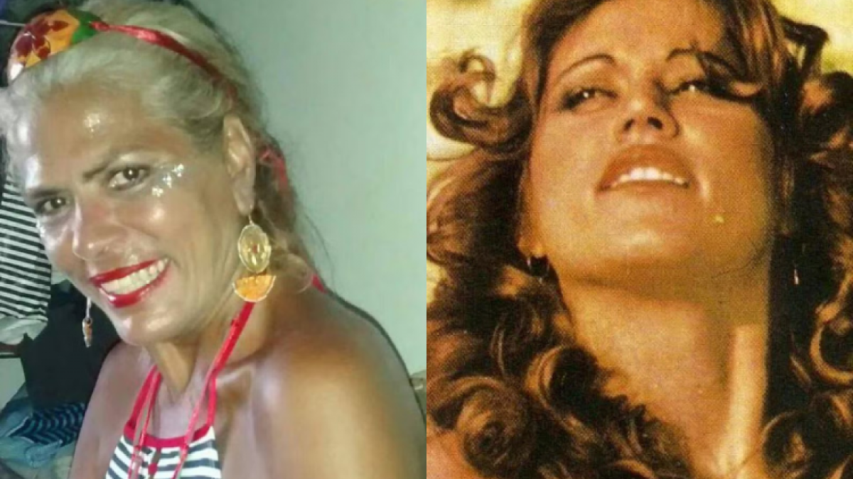 Neulizete de Souza Ferraz fez sucesso como chacrete e era conhecida pelo nome artístico Lia Hollywood: ela em foto mais recente (esq.) e nos tempos de fama (dir.)