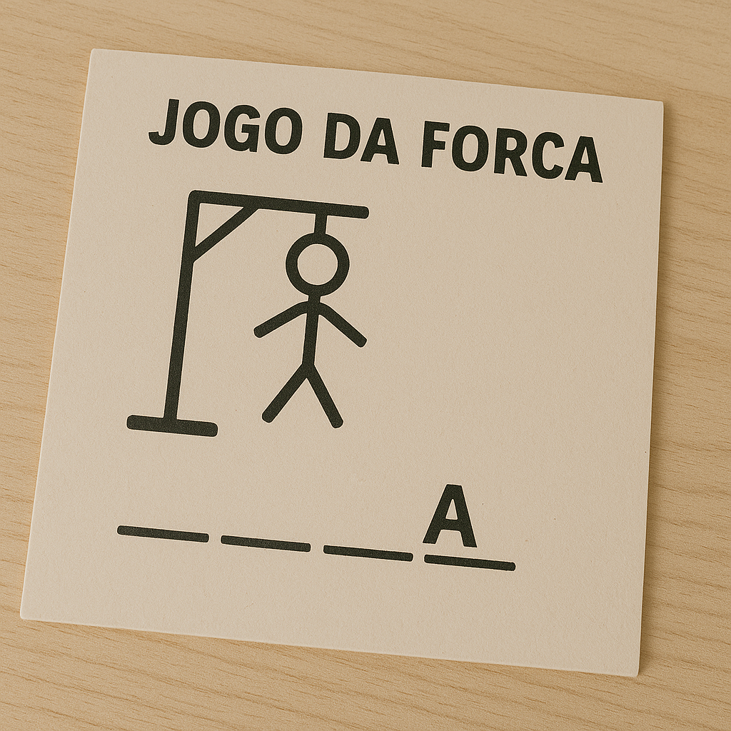 Forca- Um jogador pensa em uma palavra e desenha traços correspondentes ao número de letras dessa palavra.
Os outros jogadores tentam adivinhar uma letra de cada vez.
