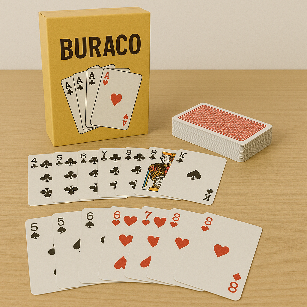 Buraco – Jogo de cartas em duplas, onde os jogadores tentam formar trincas e sequências para acumular pontos